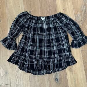 Beach Lunch Lounge Off Shoulder Plaid Peplum Top